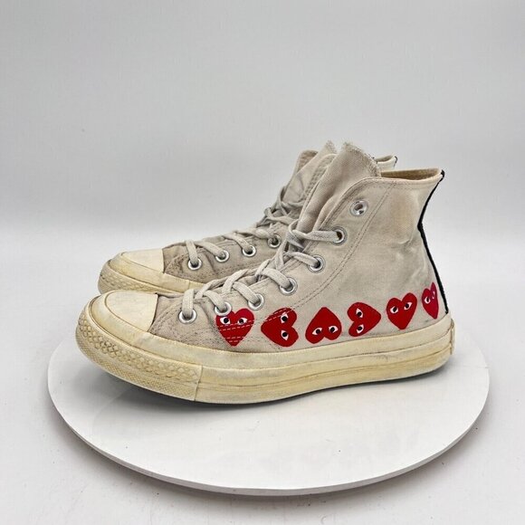 Converse Comme des Garçons Play x Chuck 70 Hi Women Size 8 White Red Shoes - Picture 1 of 14